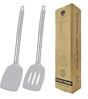 [ARREBOL] 2 Pack Silicone Spatula Turner Kitchen Utensils for Cooking, Nonstick Heat Resistant Silicone and Metal Handle Pancake Spatula Flipper (Grey)