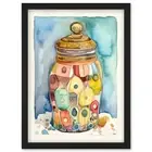 Glass Cookie Jar With Sweets Modern Folk Art Framed Wall Art Picture Print A4