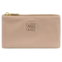 在飛比找momo購物網優惠-【MIU MIU】簡約經典LOGO皮革信用卡手拿包零錢包簡易