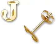 [JewelryWeb] 14k Solid Yellow Gold Letter Name Personalized Monogram Initial Stamping Teen Earrings Stud Earring in Choice of Initials