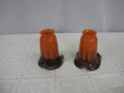 Pair of Hand Blown Glass Tulip Shades Orange/blue Drops