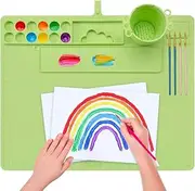 Silicone Painting Mat - 20"X16" Painting Station for Kids with 1 Water Cup Reusable, Non-Slip, and Easy to Clean Perfect for Arts, Crafts, and DIY Projects - Green