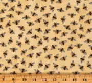 Cotton Bees Honeybees Allover on Yellow Fabric Print by the Yard D381.43