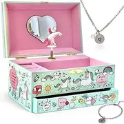 [Furry Smile] Musical Unicorn Jewelry Box for Girls - Glow in the Dark Kids Jewelry Box Organizer Plays You Are My Sunshine with Necklace and Bracelet Set - Girls Jewelry Box - Music Boxes for Girls - Unicorn Gifts