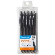 Studymate Retractable Ballpoint Pens 1mm Black 5 Pack