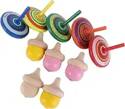 Abaodam 10pcs Wooden Tops for Fun and Learning Safe and Smooth Surface for Hand Eye Coordination and Educational Play Random Color