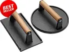 Cast Iron Burger & Bacon Press with Wood Handle for Griddle Cooking