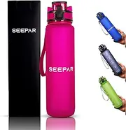 SEEPAR 1-Liter Water Bottle with Time and Hydration Markers, Durable and Leak-proof Water Bottle, Best Water Bottle to Stay Hydrated All Day, Comes in 4 Eye Catching Colours (Pink)