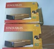 Set 2 Vintage Faux Wood Grain 80 Audio Cassette Storage Cabinets Stackable WTN