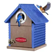 Recycled Plastic Bird House for Outdoors - Weatherproof Nesting Box with Clea...