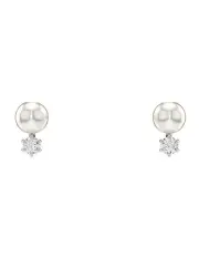 [Swarovski] Crystal Pearl Matrix Stud Earrings in White