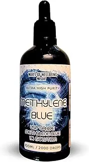Waves of Wellbeing Methylene Blue - USP Grade Memory & Brain Performance Supplement - UHP Healthy Dietary Supplement - Alcohol Free Oxygen Booster | Antioxidant Support for Health & Vitality - 100 Ml