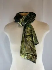 Women's Collection18 Velvet Scarf Pine Green Peacock Feather Print 68"x8”