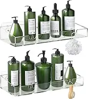 Durmmur 2Pack Acrylic Clear Shower Shelves, Adhesive Bathroom Shower Caddy Organizer, Transparent No Drilling Wall Floating Shelves for Storage & Display, with Hook