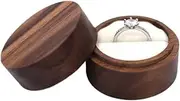 [Generic] Small Round Wooden Ring Box with Transparent Lid for Wedding Ceremony Proposal Engagement,Mini Ring Holder Jewelry Storage Box (Brown, One size)