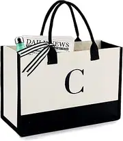 [BeeGreen] Monogrammed Gift with Zipper Pocket Women Tote Bag 13oz Canvas Personalized Bag Embroidery Initial Bag