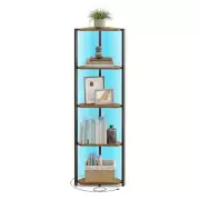 Corner Shelf Stand with LED Lights, 5-Tier Corner Bookshelf, Rustic Brown