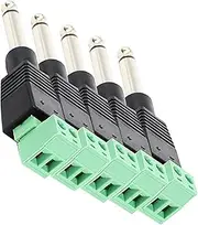 tunghey 5Pack 6.35mm Screw Terminal Block Connector 6.35mm (1/4") TS Mono Male to 2 Pin/Way Female Bolt Screw Terminals Pluggable AUX Audio Microphone/Speaker Wire Solderless Converter