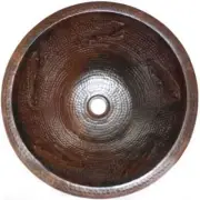 17" Undermount Round Hand-Hammered Antique Lizard Bathroom Copper Sink