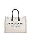 SAINT LAURENT Rive Gauche Natural/Black Linen Tote Bag New