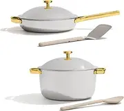 [Our Place] Titanium Pro Cookware Duo – Always Pan & Perfect Pot with Nonstick No-Coating Technology | Tri-Ply Titanium & Stainless Steel | Safe for Oven, Induction & All Cooktops up to 400°C | Gold