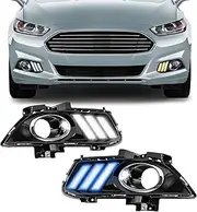Fancemot LED Front Bumper Fog Lights White Daytime Running Lights (DRL) Amber Turn Signal Lights Blue Low Beam Lights Compatible with 2013-2016 Ford Fusion