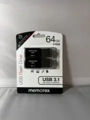 MEMOREX 64GB 2 Pack USB 3.1 USB Flash Drive - Black