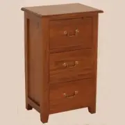 Timber Bedside Table with Drawers, Mahogany Timber Bedside, Light Brown.