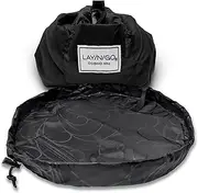 Lay-n-Go Cosmo Drawstring Cosmetic & Makeup Bag Organizer - Portable Drawstring Makeup Bag w/Zipper Pocket, Makeup Loops & More - Durable, Machine Washable Toiletry Bag for Travel, Black, 16 Inch
