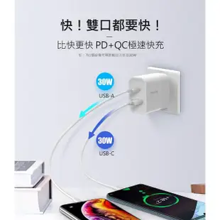 【Philips 飛利浦】2入組-30W TypeC USB 2孔 PD/QC 快充充電器(DLP5321C)