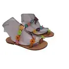 Embroidered Multicolored flower strappy flat summer Beachy toe loop sandals 40
