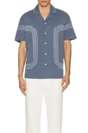 $145 REISS Arlington Mercerised Cotton Embroidered Shirt | Airforce Blue | L