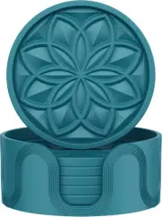 HFHOME Coasters for Drinks 6 Pack Silicone Set with Peacock Blue