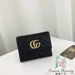 二手精品 GUCCI 古馳 MARMONT 雙G 黑色 三折 短夾 錢包 皮夾 474802