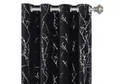 2x Blackout Curtains Foil Print Twig Tree Branch Thermal Insulated Curtain Drapes Light Blocking,Jet Black