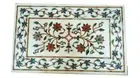 Rectangle Marble Dinette Table Top Gemstone Inlay Work Entryway Table for Hotel