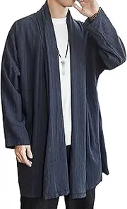 [SWJGLITTR] Men's Ruffle Shawl Collar Cardigan Lightweight Drape Cape Overcoat Open Front Drape Cape Overcoats, Navy Blue, Medium