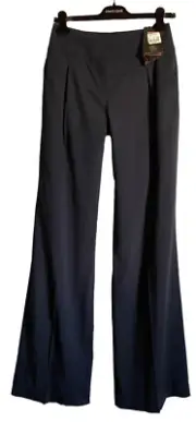 Roberto Cavalli Women’s Pants 44 Wide Bootcut Pleat Emblem Zip Blue New Tag