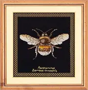Thea Gouverneur - Counted Cross Stitch Kit - Embroidery Kit - 3018.05 - Pre-Sorted DMC Threads - Bumble Bee - Aida Black - 6,7 x 7,1inch - DIY Kit