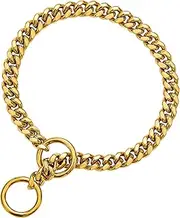 txprodogchains 18K Gold Chain Dog Collar 10MM Cuban Link Chain Stainless Steel Metal Links Walking Training Collar for Small Medium Dogs (18")
