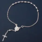 NWT 925 Fine Sterling Silver High Polished Filigree Rosary Dangle Cross Anklet