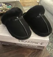 Bearpaw Loki II Slippers Sheepskin Suede Slip On Mules Black Size 6 Women NEW!