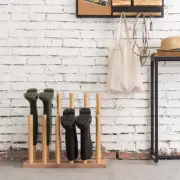 6-Pair Natural Brown Wood Inverted Boot Storage Rack, Boot Rack Organizer