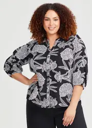 [Virtuelle] Taking Shape Cotton Handcraft Top Size 16 in Black / Vanilla - Plus Size Women's Clothing Black / Vanilla