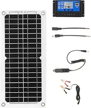12W 12V Solar Panel Kit with Charge Controller USB Port Off Grid Monocrystalline Module with SAE Connection Cable Kits for Camping Car Boat Marine Black with Controller