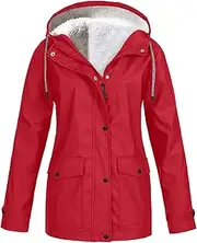 [Generic] Fashion Plus Size Winter Coats for Women 2025 Raincoats Waterproof Rain Jacket Warm Sherpa Fleece Lined Distressed Jackets with Hood Chic