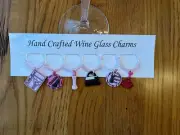 " GIRLS NIGHT " SET OF 6 HAND CRAFTED Wine Glass Charm drink markers