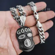 Iced Silver Plated Cubic Zirconia Mask Goon 10mm 18" ~ 30" Cuban Chain Necklace