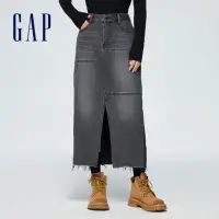 在飛比找momo購物網優惠-【GAP】女裝 牛仔長裙-黑灰色(874444)