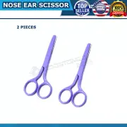 2 FACIAL Mustache Nose Ear Hair Remover Scissors Trimmer w/ Safety Tips PURPLE